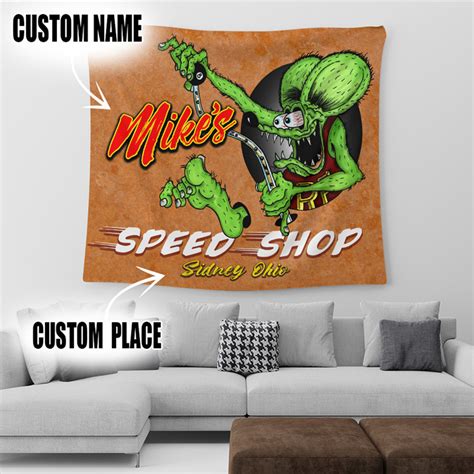 Personalized Funny Rat Fink Hot Rod Garage Wall Tapestry - Dingmun