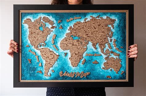 World Map Wall Art, Wood Wall Map, Home Decor, Large Travel Decor ...