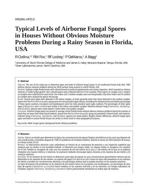 Pdf Typical Levels Of Airborne Fungal Spores In Houses · Pdf