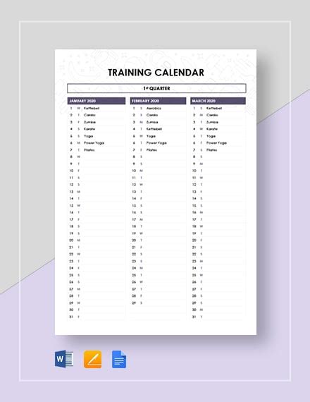 Training Calendar Template - 42+ Word, PDF, PSD Documents Download