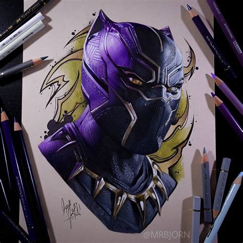 Black Panther drawing. drawing using only grey and black is boring to ...