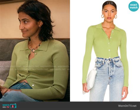 WornOnTV Belas Green Ribbed Button Front Top On The Sex Lives Of