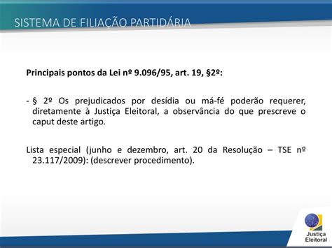 FILIAÇÃO PARTIDÁRIA Legislação e Sistema Filia ppt carregar