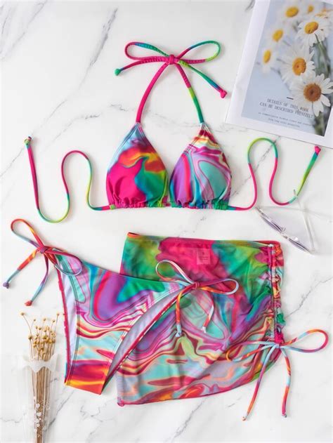 Shein Swim Vcay Conjunto De Bikini Con Estampado Fluido Sujetador