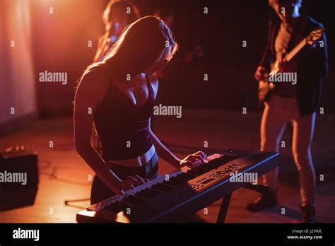 Musician Playing Electronic Piano In Recording Studio Stock Photo Alamy