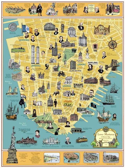 History map of lower Manhattan, New York city. Lower Manhattan NYC ...