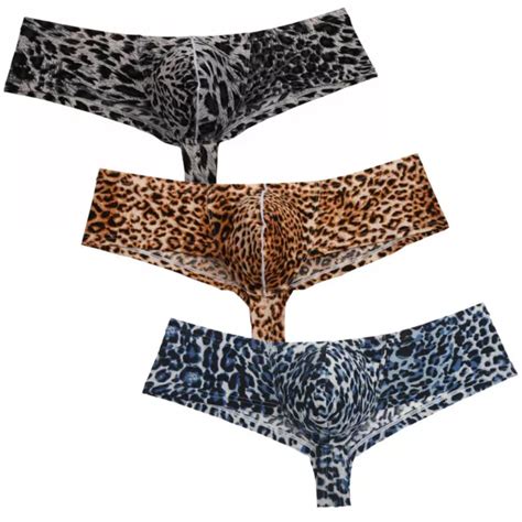 HERREN LEOPARD TANGA Boxershorts dünner Unterteil Unterwäsche elastisch Schwimmen Bikini Slips