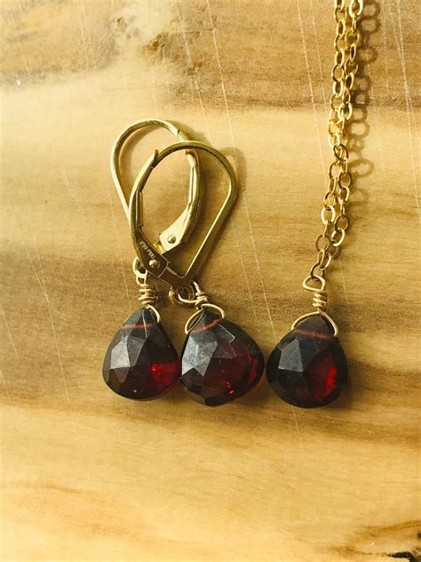 Garnet Jewelry Set Garnet Earrings Garnet Necklace January | Etsy