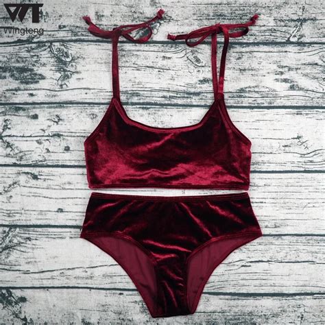 2018 Red Swimwear Female Velvet Bikini Set Bathing Suits Women Thong Bikinis Beach Wear Velvet