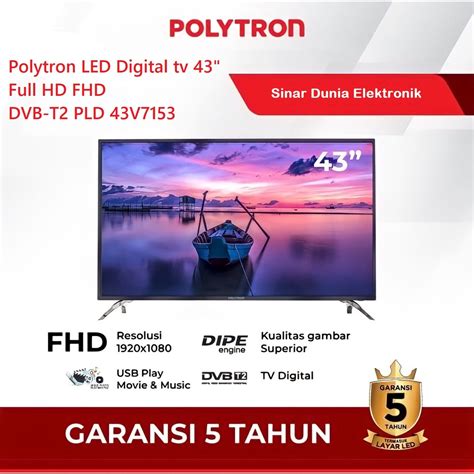 Jual Polytron LED Digital TV 43 Full HD FHD LED DVB T2 USB PLD 43V1553