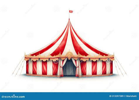 A Large Red And White Circus Tent With A Flag On Top Stock Illustration