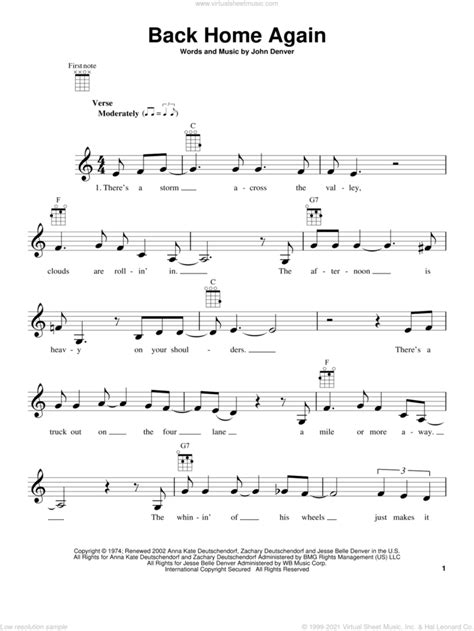 Back Home Again From The Daily Ukulele Sheet Music Pdf