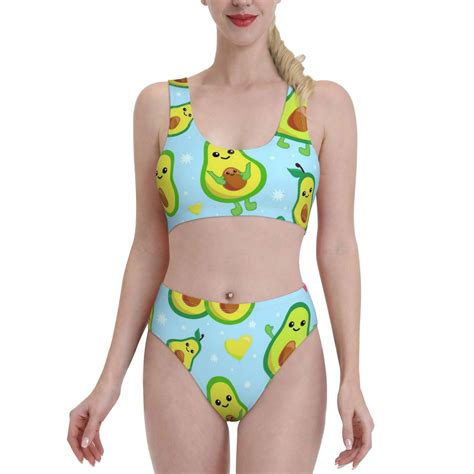 Daiia Cartoon Avocado Women S Bikini Swimsuit Two Piece Swimsuit High Waisted Slim Fit High Leg