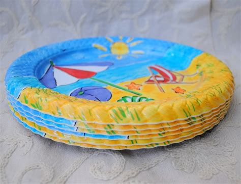 Set Of 6 Beach Themed Plastic Plates Perfect For Picnics Or Etsy