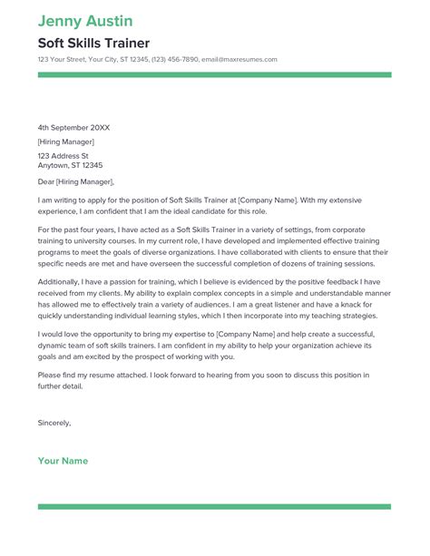 Best Soft Skills Trainer Cover Letter Example For