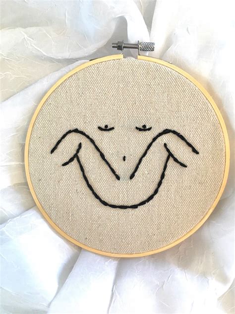 Framed Handmade Embroidery Hoop Female Body Art Feminist Empowerment Nude Breasts Outline