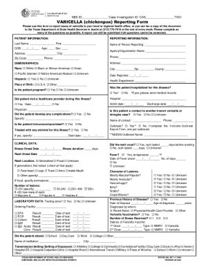 Fillable Online VARICELLA Chickenpox Reporting Form 0321 Fax Email