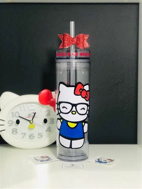 Hello Kitty Skinny Tumbler With Straw And Lid 16 Oz Etsy