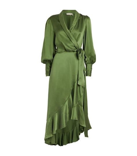 Womens Zimmermann Green Silk Wrap Midi Dress Harrods Us