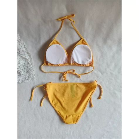 Bk Warna Kuning Dov Bikini Pantai Segitiga Ikat Dengan Busa On