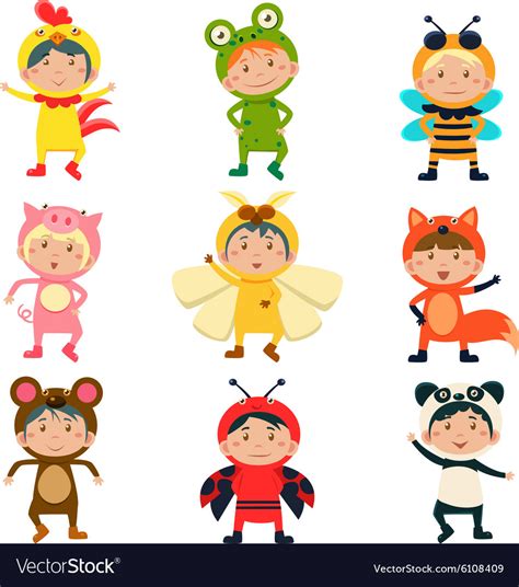 Cute Kids Wearing Animal Costumes Royalty Free Vector Image