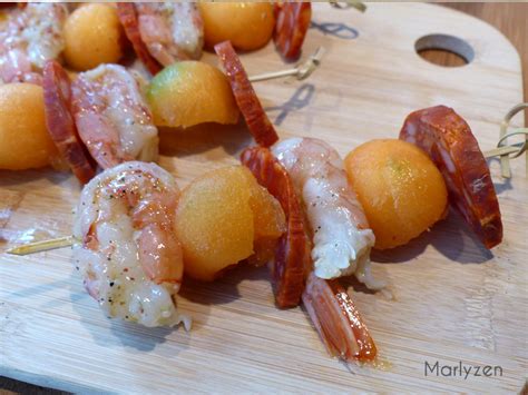 Brochettes de gambas melon et chorizo Marlyzen cuisine revisitée