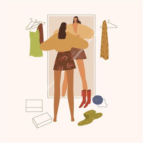 Mujer eligiendo ropa en el armario ilustración vectorial en estilo