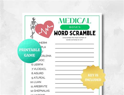 Medical BONES Word Scramble PRINTABLE Medical Game Doctor Nurse Fun