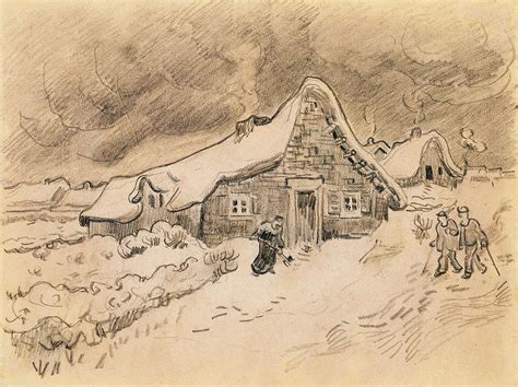 Snow Landscape With Cottages Peasant Cottages Seen From The Field