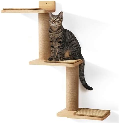 FUKUMARU Cat Climbing Shelf Wall Mounted Natural Rubber Wood Material