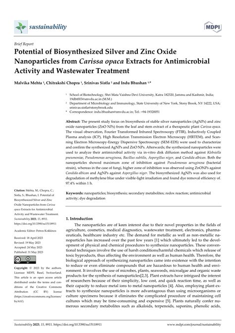 PDF Potential Of Biosynthesized Silver And Zinc Oxide Nanoparticles