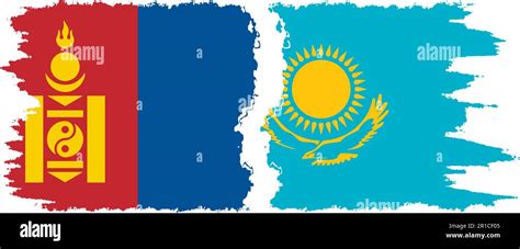 Kazakhstan And Mongolia Grunge Flags Connection Vector Stock Vector