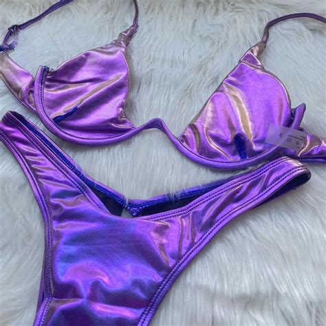 Babe From Future Holographic Blue Bikini Set Shiny Fashion Lale Look