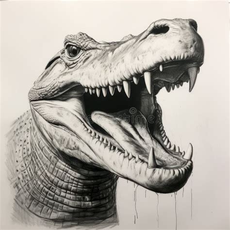 Hyper-realistic Pencil Drawing of a Fierce Alligator Stock Illustration ...