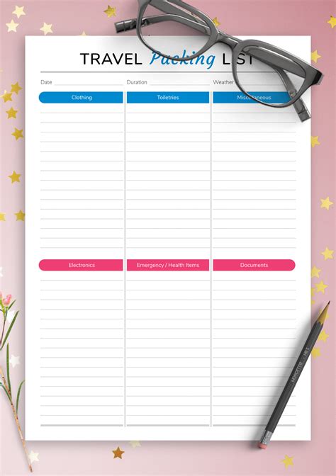 printable travel packing list