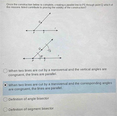 Solved: Once the construction below is complete, creating a parallel ...