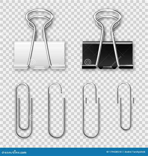 Realistic Paper Binders Collection Metal Paper Clip Holder Design Mockup Vector Illustration