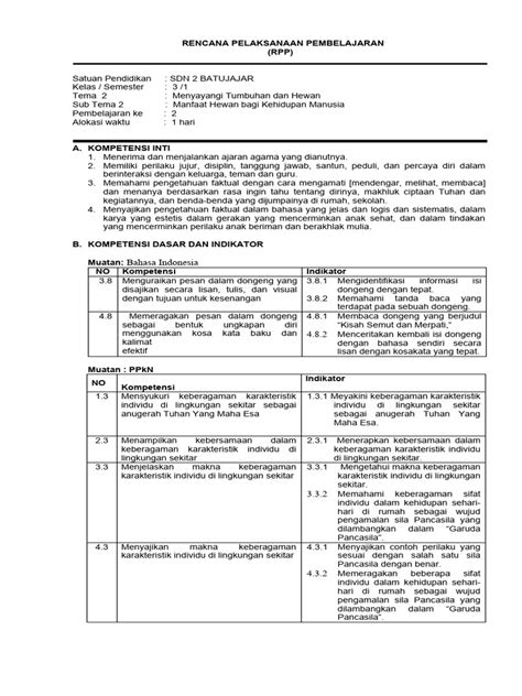 Rpp Kelas 3 Tema 2 Subtema 2 Pdf