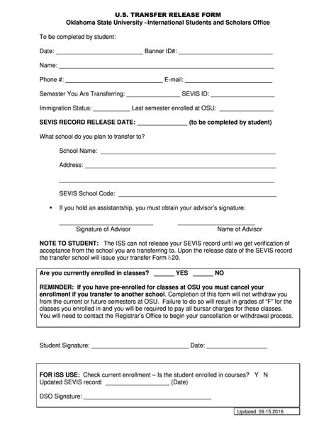 Fillable Online Lcl Okstate Transfer Release Form Lcl Okstate Edu Fax