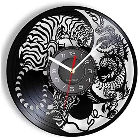 Horloge Murale Vintage Dragon Et Tigre Tatouage Vinyle Lp Record