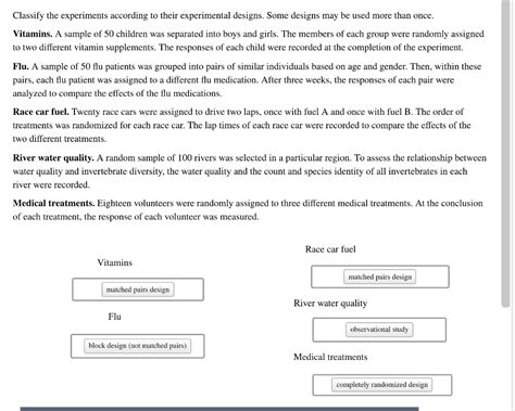 Solved Classify The Experiments According To Their