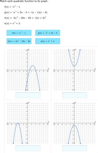 Ixl Match Quadratic Functions And Graphs Algebra Practice