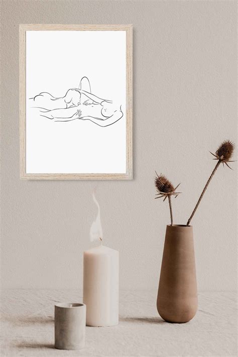 Lesbian Art Nude Line Drawing Erotic Nudity Sensual Bedroom Wall Art