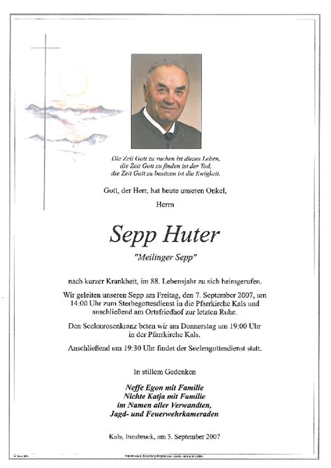 Todesanzeige Sepp Huter Trauer Link