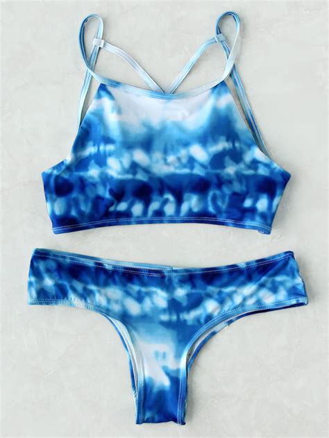 Tie Dye Strappy Back Bikini Set Shein Sheinside