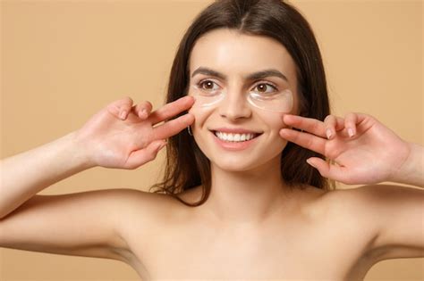 Premium Photo Close Up Half Naked Woman With Perfect Skin Nude Make Up Patches Under Eyes
