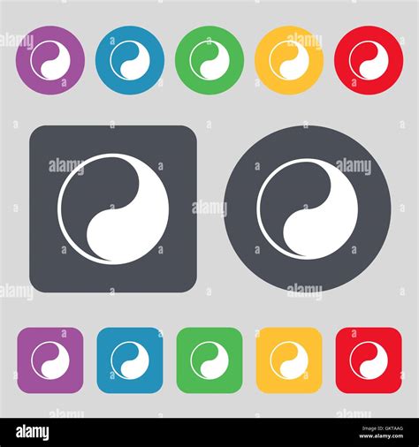 Yin Yang Icon Sign A Set Of Colored Buttons Flat Design Vector