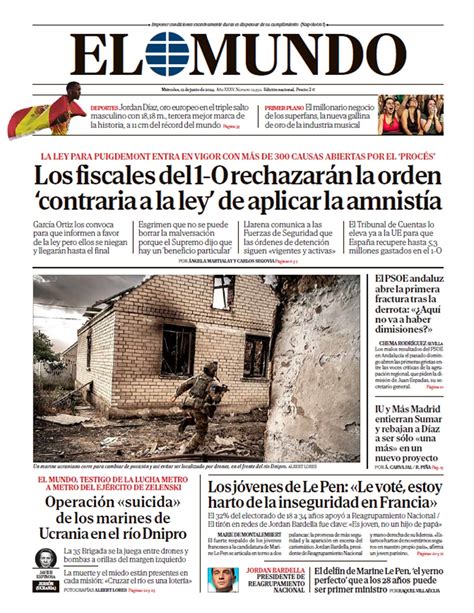 Portada De El Mundo Del Mi Rcoles De Junio De Medios