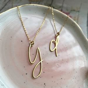 K Gold Initial Necklace Handwriting Calligraphy Valentines Day Gift