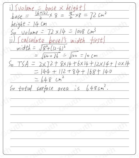 Solved: The diagram above is a trapezium based prism. Calculate, i) The ...